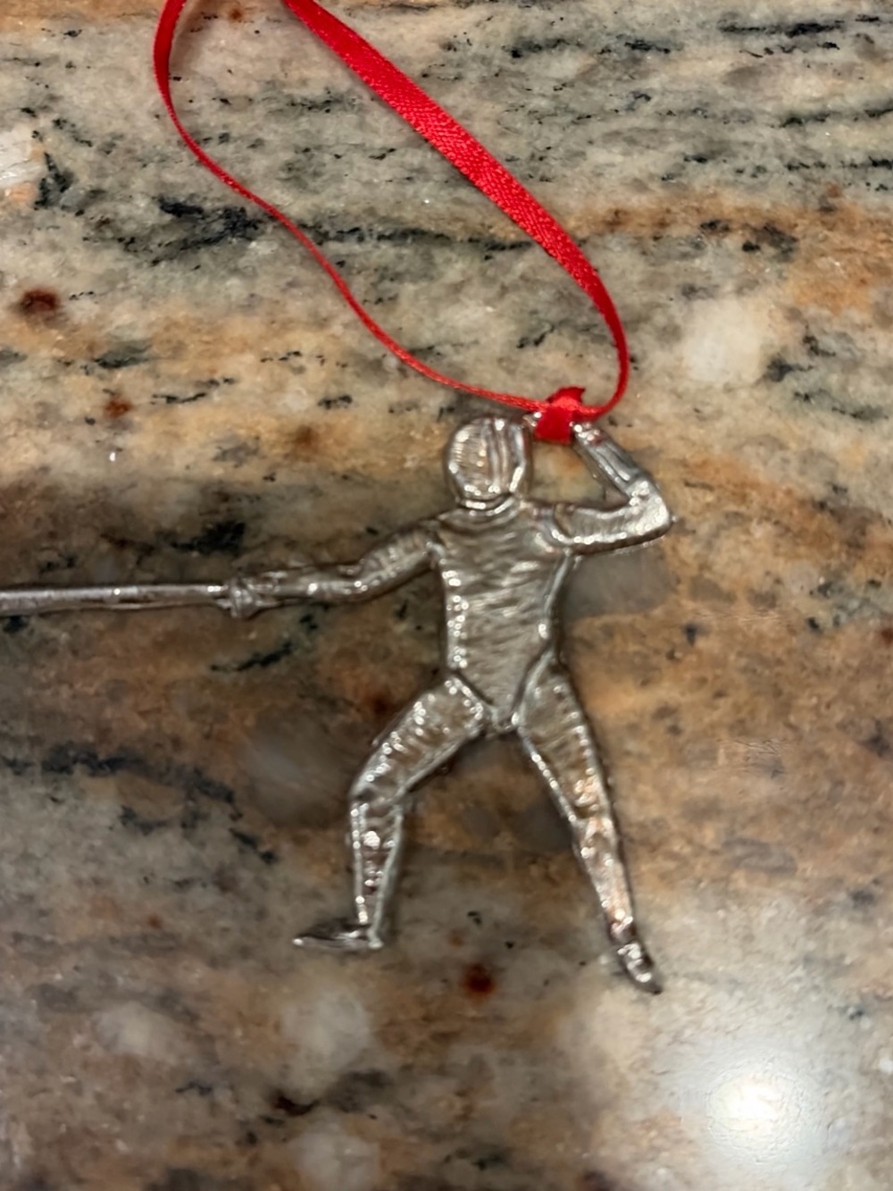 Silver Fencing Athlete Ornament with Red Ribbon - Home Accents not real silver